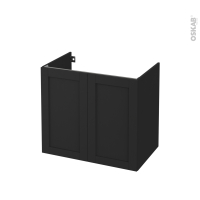 Meuble de salle de bains - Sous vasque - AVARA Frêne Noir - 2 portes - Côtés décors - L80 x H70 x P50 cm