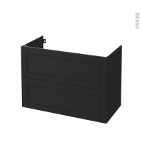 Meuble de salle de bains - Sous vasque - AVARA Frêne Noir - 2 tiroirs - Côtés décors - L100 x H70 x P50 cm