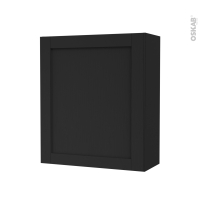 Armoire de salle de bains - Rangement haut - AVARA Frêne Noir - 1 porte - Côtés décors - L60 x H70 x P27 cm