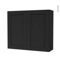 Armoire de salle de bains - Rangement haut - AVARA Frêne Noir - 2 portes - Côtés décors - L80 x H70 x P27 cm