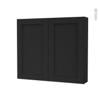 Armoire de toilette - Rangement haut - AVARA Frêne Noir - 2 portes - Côtés décors - L80 x H70 x P17 cm