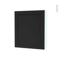 Armoire de toilette - Rangement haut - AVARA Frêne Noir - 1 porte - Côtés blancs - L60 x H70 x P17 cm
