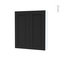 Armoire de toilette - Rangement haut - AVARA Frêne Noir - 2 portes - Côtés blancs - L60 x H70 x P17 cm