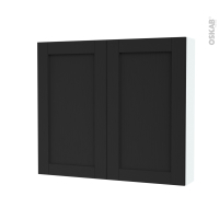 Armoire de toilette - Rangement haut - AVARA Frêne Noir - 2 portes - Côtés blancs - L80 x H70 x P17 cm