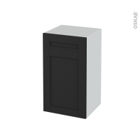 Meuble de salle de bains - Rangement bas - AVARA Frêne Noir - 1 porte 1 tiroir - L40 x H70 x P37 cm