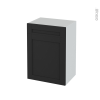 Meuble de salle de bains - Rangement bas - AVARA Frêne Noir - 1 porte 1 tiroir - L50 x H70 x P37 cm