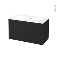 Meuble de salle de bains - Plan vasque NAJA - AVARA Frêne Noir - 2 tiroirs - Côtés décors - L100,5 x H58,5 x P50,5 cm