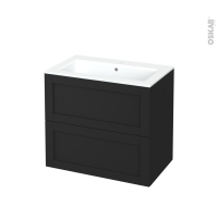Meuble de salle de bains - Plan vasque NAJA - AVARA Frêne Noir - 2 tiroirs - Côtés décors - L80.5 x H71.5 x P50.5 cm