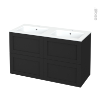 Meuble de salle de bains - Plan double vasque NAJA - AVARA Frêne Noir - 4 tiroirs - Côtés décors - L120,5 x H71,5 x P50,5 cm