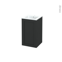 Meuble de salle de bains - Plan vasque ODON - AVARA Frêne Noir - 1 porte - Côtés décors -  L41 x H71,5 x P41 cm