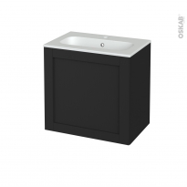 Meuble de salle de bains - Plan vasque REZO - AVARA Frêne Noir - 1 porte - Côtés décors - L60,5 x H58,5 x P40,5 cm