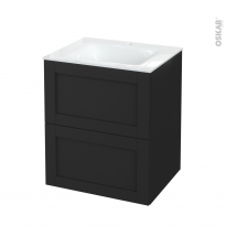 Meuble de salle de bains - Plan vasque VALA - AVARA Frêne Noir - 2 tiroirs - Côtés décors - L60,5 x H71,2 x P50,5 cm
