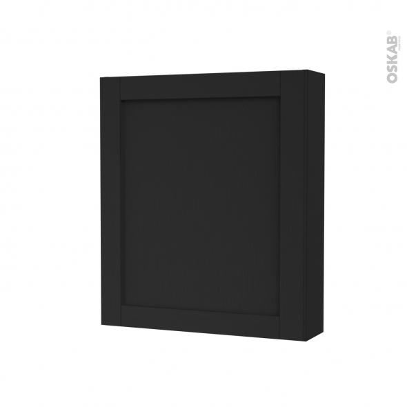 Armoire de toilette - Rangement haut - AVARA Frêne Noir - 1 porte - Côtés décors - L60 x H70 x P17 cm