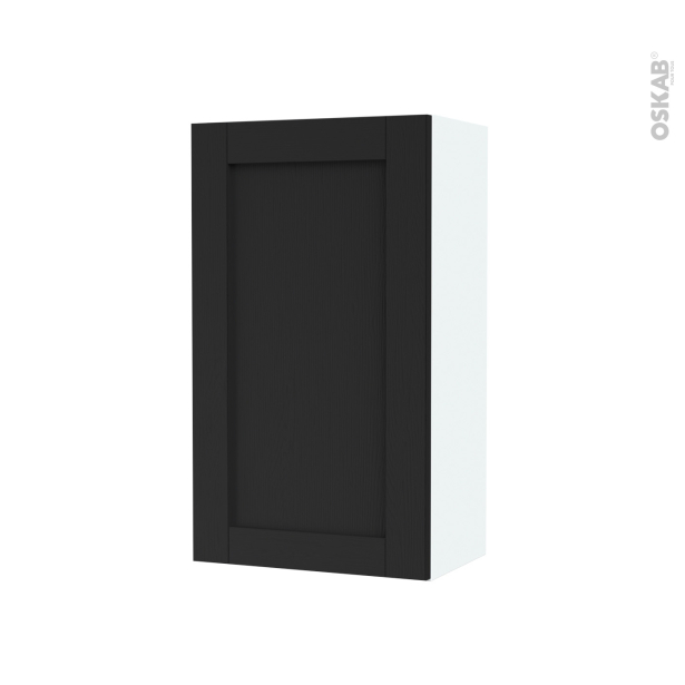 Armoire de salle de bains Rangement haut <br />AVARA Frêne Noir, 1 porte, Côtés blancs, L40 x H70 x P27 cm 