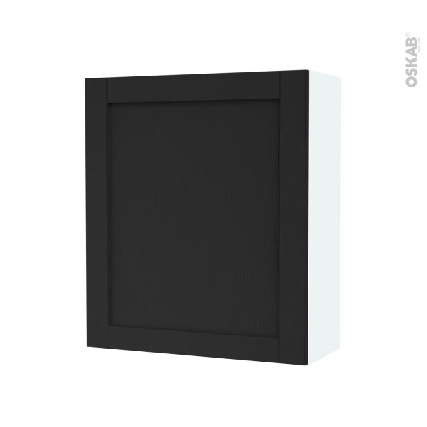 Armoire de salle de bains Rangement haut <br />AVARA Frêne Noir, 1 porte, Côtés blancs, L60 x H70 x P27 cm 