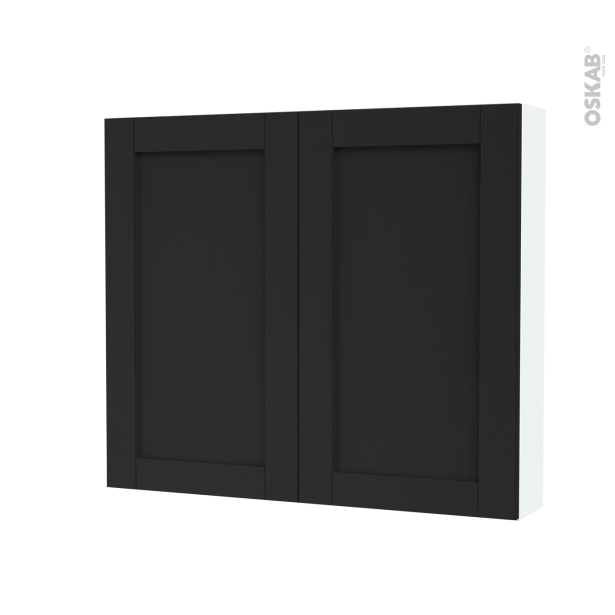 Armoire de toilette Rangement haut <br />AVARA Frêne Noir, 2 portes, Côtés blancs, L80 x H70 x P17 cm 