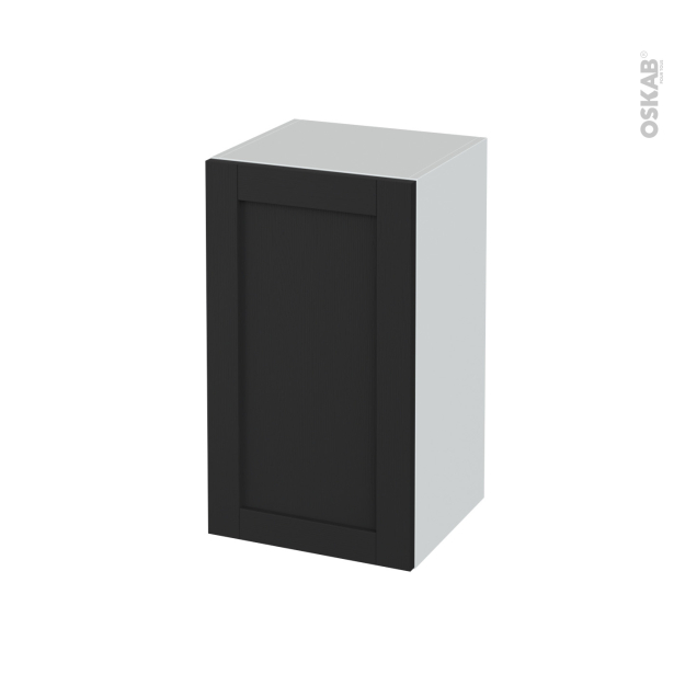 Meuble de salle de bains Rangement bas <br />AVARA Frêne Noir, 1 porte, L40 x H70 x P37 cm 