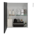 #Armoire de salle de bains Rangement haut <br />AVARA Frêne Noir, 1 porte, Côtés blancs, L60 x H70 x P27 cm 