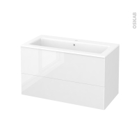 Meuble de salle de bains - Plan vasque NAJA - BORA Blanc - 2 tiroirs - Côtés décors - L100,5 x H58,5 x P50,5 cm