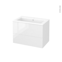 Meuble de salle de bains - Plan vasque NAJA - BORA Blanc - 2 tiroirs - Côtés décors - L80,5 x H58,5 x P50,5 cm
