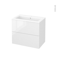 Meuble de salle de bains - Plan vasque NAJA - BORA Blanc - 2 tiroirs - Côtés décors - L80,5 x H71,5 x P50,5 cm