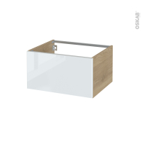 Meuble de salle de bains - Rangement bas - BORA Blanc - 1 tiroir - Côtés HOSTA Chêne prestige - L60 x H35 x P50 cm