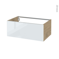 Meuble de salle de bains - Rangement bas - BORA Blanc - 1 tiroir - Côtés HOSTA Chêne prestige - L80 x H35 x P50 cm