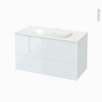 Meuble de salle de bains - Plan vasque NEMA - BORA Blanc - 2 tiroirs - Côtés décors - L100.5 x H58.5 x P50,6 cm