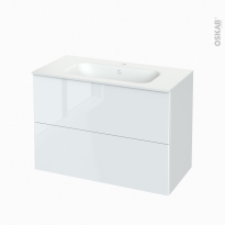 Meuble de salle de bains - Plan vasque NEMA - BORA Blanc - 2 tiroirs - Côtés décors - L100.5 x H71.5 x P50,6 cm