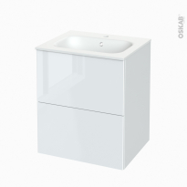 Meuble de salle de bains - Plan vasque NEMA - BORA Blanc - 2 tiroirs - Côtés décors - L60.5 x H71.5 x P50,6 cm