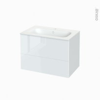 Meuble de salle de bains - Plan vasque NEMA - BORA Blanc - 2 tiroirs - Côtés décors - L80.5 x H58.5 x P50,6 cm