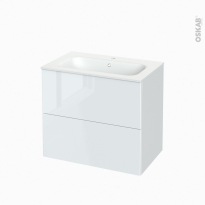 Meuble de salle de bains - Plan vasque NEMA - BORA Blanc - 2 tiroirs - Côtés décors - L80.5 x H71.5 x P50,6 cm