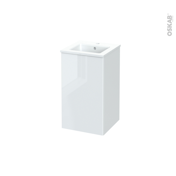 Meuble de salle de bains Plan vasque ODON <br />BORA Blanc, 1 porte, Côtés décors,  L41 x H71,5 x P41 cm 
