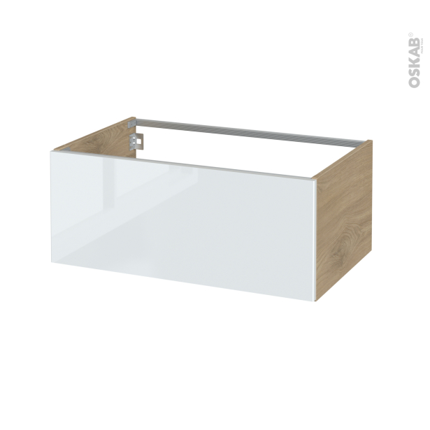 Meuble de salle de bains Rangement bas <br />BORA Blanc, 1 tiroir, Côtés HOSTA Chêne prestige, L80 x H35 x P50 cm 