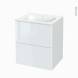 Meuble de salle de bains - Plan vasque NEMA - BORA Blanc - 2 tiroirs - Côtés décors - L60.5 x H71.5 x P50,6 cm