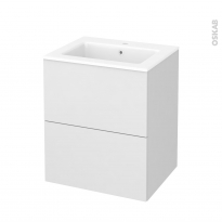 Meuble de salle de bains - Plan vasque NAJA - GINKO Blanc - 2 tiroirs - Côtés décors - L60,5 x H71,5 x P50,5 cm