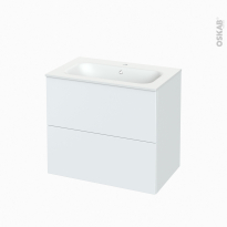 Meuble de salle de bains - Plan vasque NEMA - GINKO Blanc - 2 tiroirs - Côtés décors - L80.5 x H71.5 x P50,6 cm
