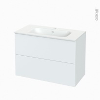 Meuble de salle de bains - Plan vasque NEMA - GINKO Blanc - 2 tiroirs - Côtés décors - L100,5 x H71,5 x P50,6 cm