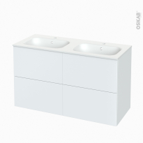 Meuble de salle de bains - Plan double vasque NEMA - GINKO Blanc - 4 tiroirs - Côtés décors - L120,5 x H71,5 x P50,6 cm