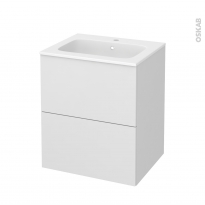 Meuble de salle de bains - Plan vasque REZO - GINKO Blanc - 2 tiroirs - Côtés décors - L60,5 x H71,5 x P50,5 cm