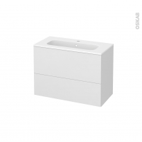 Meuble de salle de bains - Plan vasque REZO - GINKO Blanc - 2 tiroirs - Côtés décors - L80,5 x H58,5 x P40,5 cm