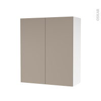 Armoire de salle de bains - Rangement haut - GINKO Taupe - 2 portes - Côtés blancs - L60 x H70 x P27 cm