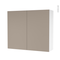 Armoire de salle de bains - Rangement haut - GINKO Taupe - 2 portes - Côtés blancs - L80 x H70 x P27 cm