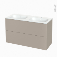 Meuble de salle de bains - Plan double vasque NEMA - GINKO Taupe - 4 tiroirs - Côtés décors - L120,5 x H71,5 x P50,6 cm