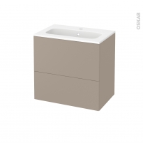 Meuble de salle de bains - Plan vasque REZO - GINKO Taupe - 2 tiroirs - Côtés décors - L60,5 x H58,5 x P40,5 cm