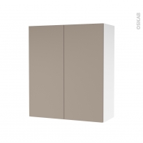 Armoire de salle de bains - Rangement haut - GINKO Taupe - 2 portes - Côtés blancs - L60 x H70 x P27 cm
