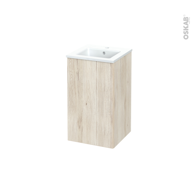 Meuble de salle de bains Plan vasque ODON <br />IKORO Chêne clair, 1 porte, Côtés décors,  L41 x H71,5 x P41 cm 