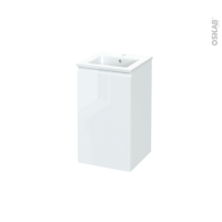 Meuble de salle de bains - Plan vasque ODON - IPOMA Blanc brillant - 1 porte - Côtés décors -  L41 x H71,5 x P41 cm