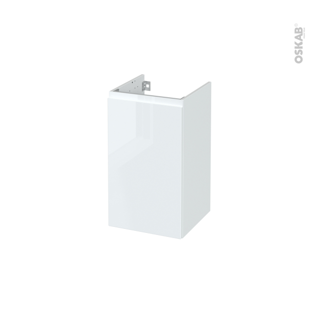Meuble de salle de bains Sous vasque <br />IPOMA Blanc brillant, 1 porte, Côtés décors,  L40 x H70 x P40 cm 