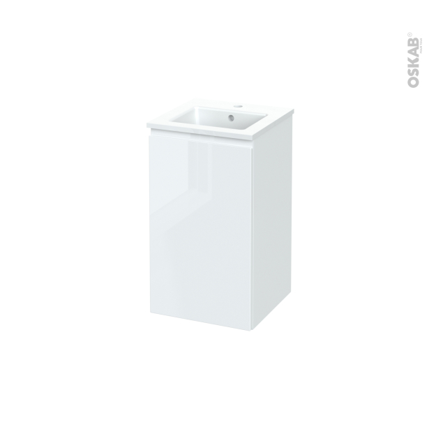Meuble de salle de bains Plan vasque ODON <br />IPOMA Blanc brillant, 1 porte, Côtés décors,  L41 x H71,5 x P41 cm 